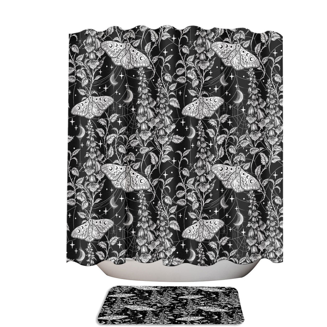 Poisonous Moons Moths and Botanical Vines Fabric Shower Curtain