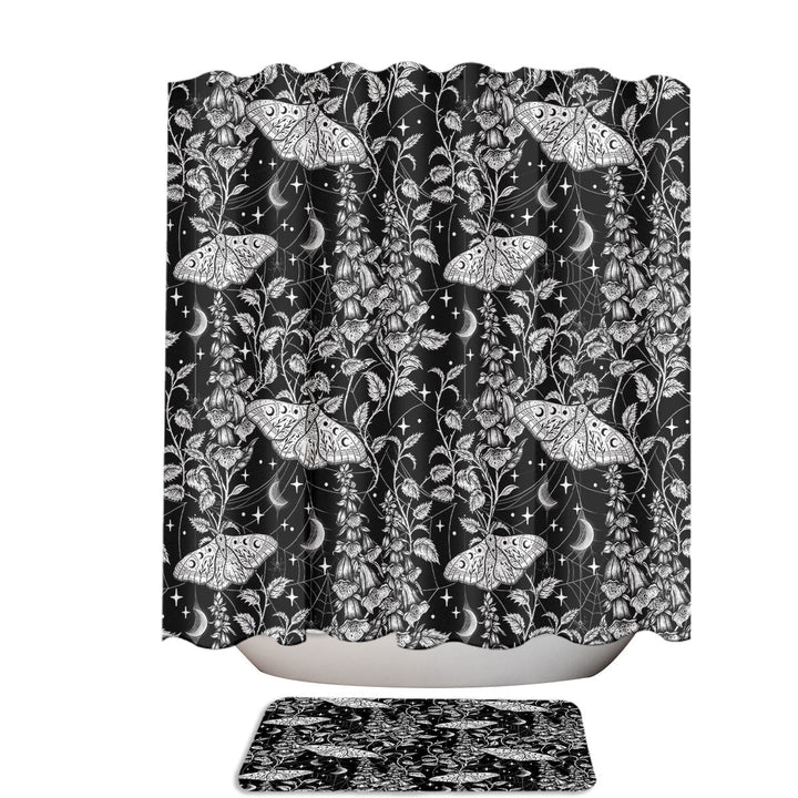 Poisonous Moons Moths and Botanical Vines Fabric Shower Curtain