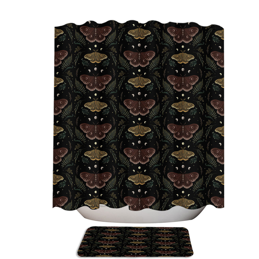 Saturnia Pavonia Moth and Moonlit Ferns Shower Curtain