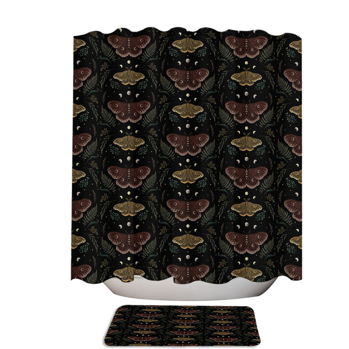 Saturnia Pavonia Moth and Moonlit Ferns Shower Curtain