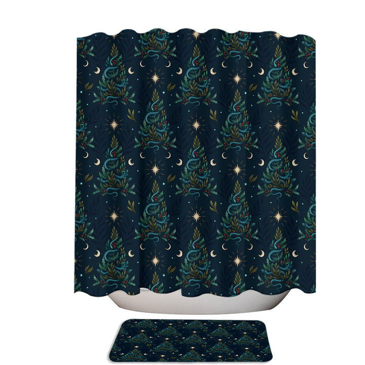 Serpentine Christmas Night Trees and Snakes Fabric Shower Curtain