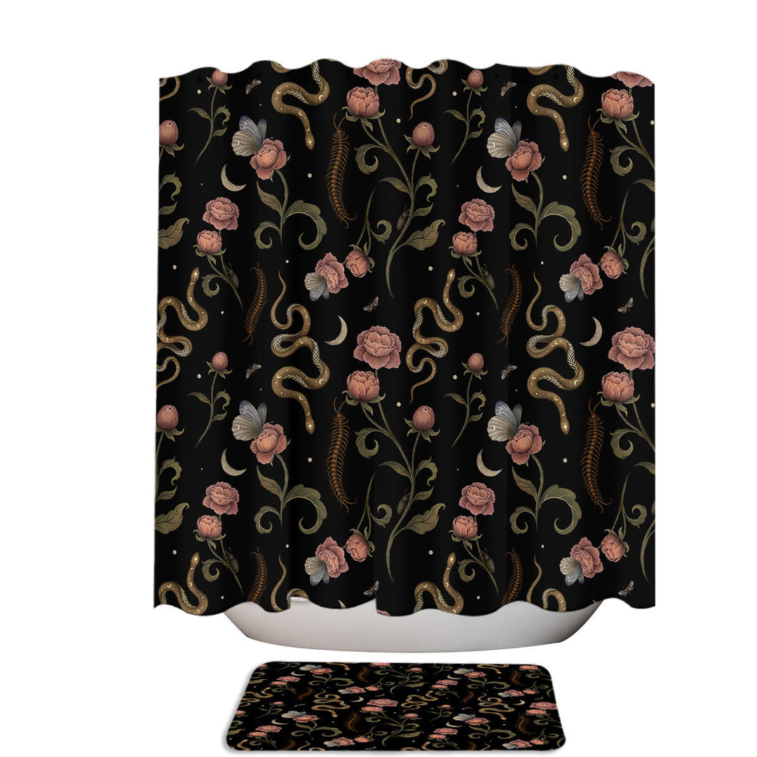 Serpentine Pink Roses Snakes Centipedes and Moths Shower Curtain