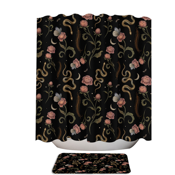 Serpentine Pink Roses Snakes Centipedes and Moths Shower Curtain