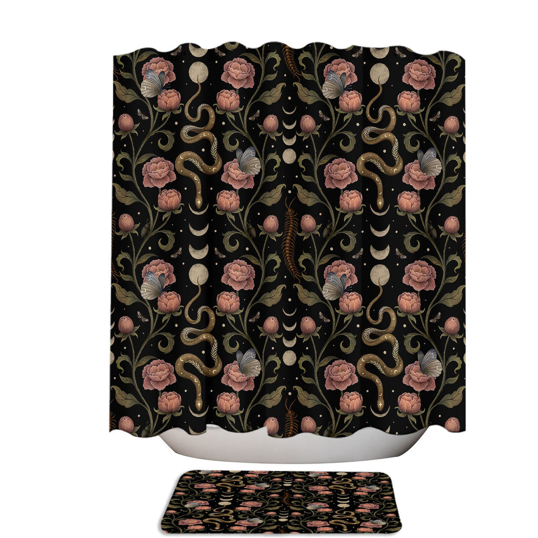 Serpentine Pink Roses Snakes and Moths Extra Wide Shower Curtain