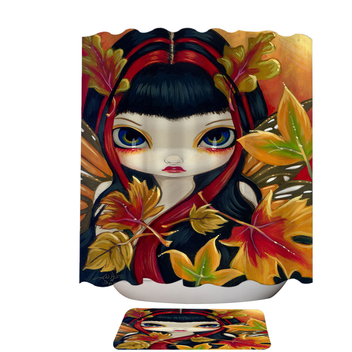 Winged Girl with Autumn Leaves Shower Curtain
