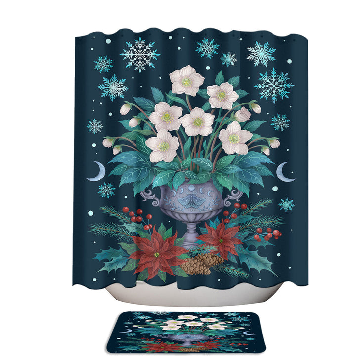 Snowy Christmas Flowers Cool Shower Curtains