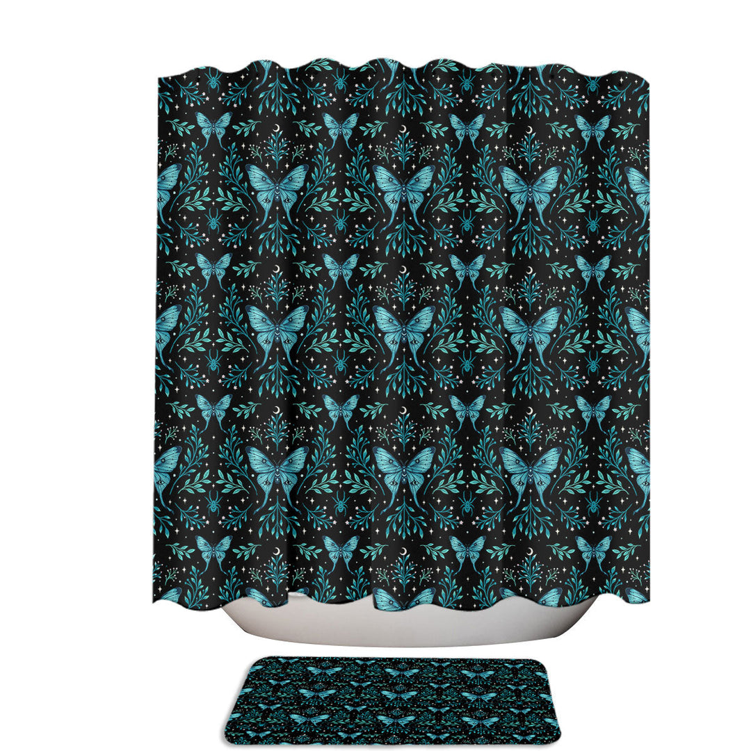 Turquoise Mystical Spider and Butterfly Shower Curtain