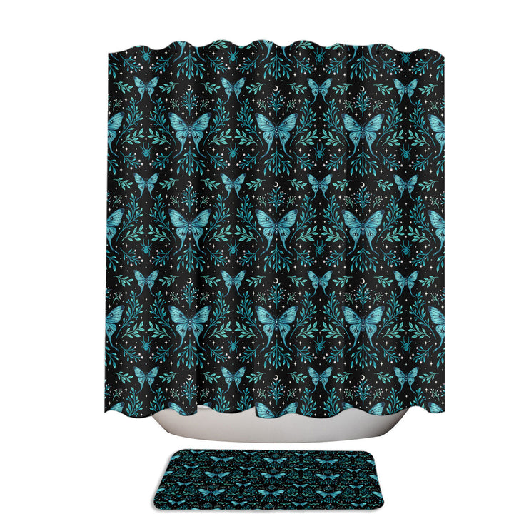 Turquoise Mystical Spider and Butterfly Shower Curtain