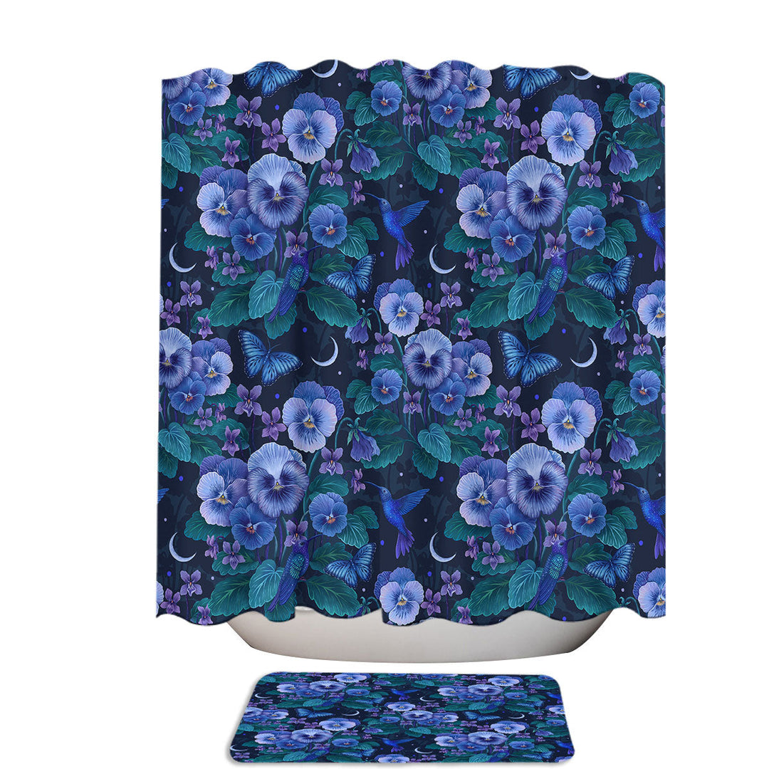 Violet Blue Flower Butterfly And Hummingbird Shower Curtain