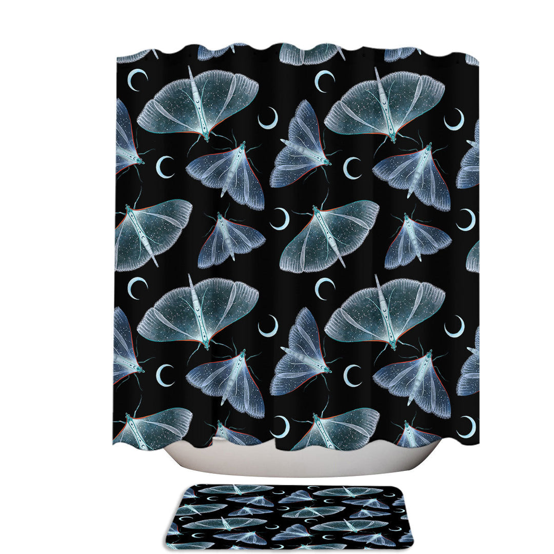 White Moth Black 78 Inch Shower Curtain