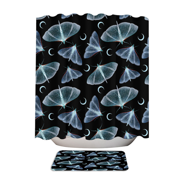 White Moth Black 78 Inch Shower Curtain