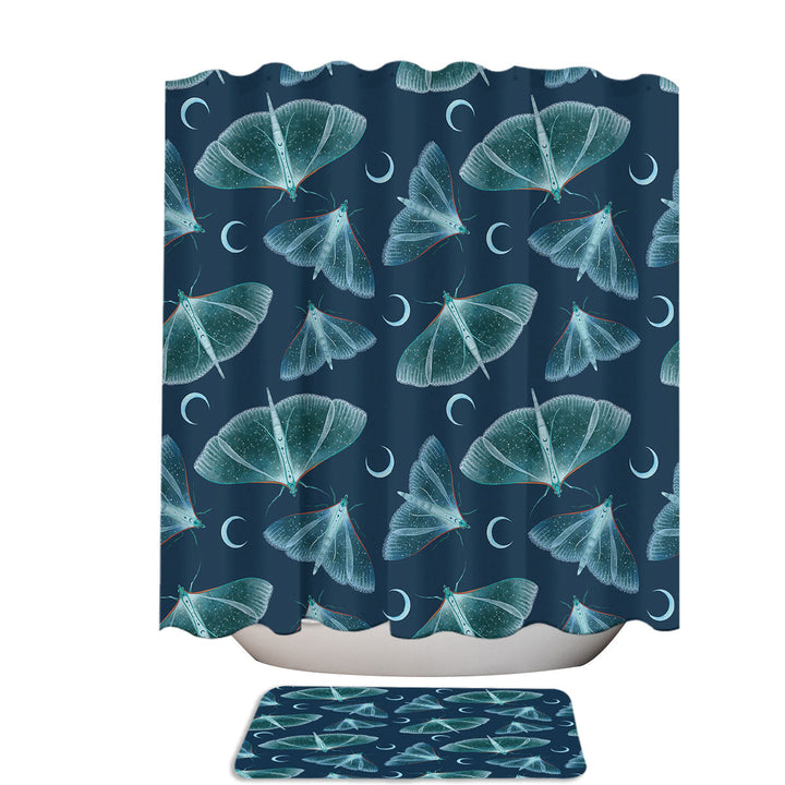 White Moth Blue Fun Shower Curtains
