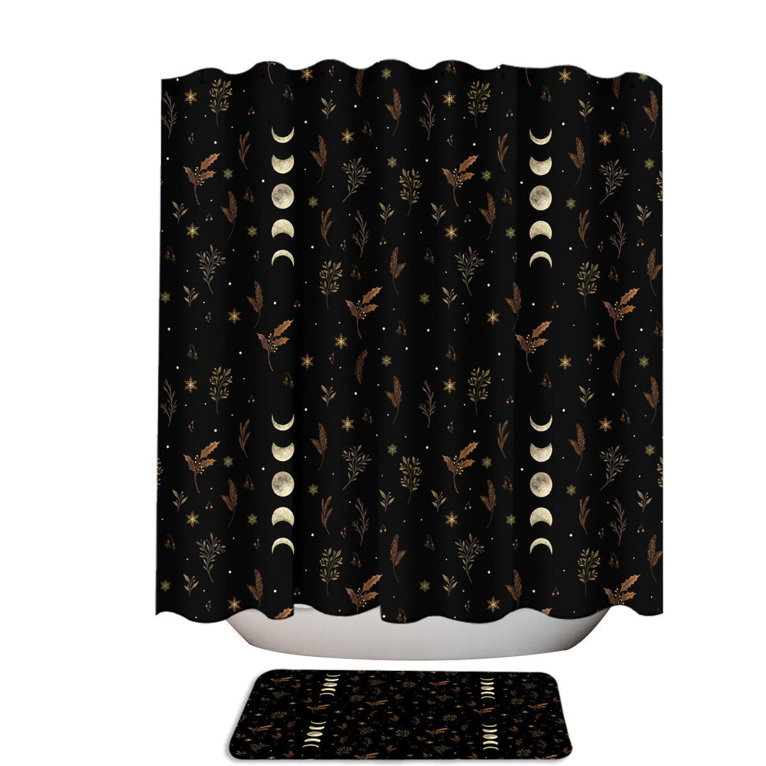 Winter Brown Leaves Foliage and Moons Shower Curtains