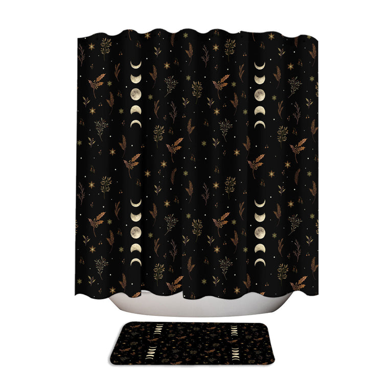 Winter Brown Leaves Foliage and Moons Shower Curtains