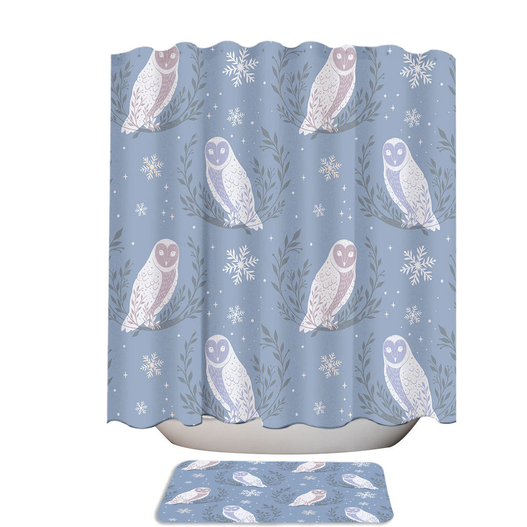 Winter Day Owl Moons Stars and Snowy Leaves Cool Shower Curtains