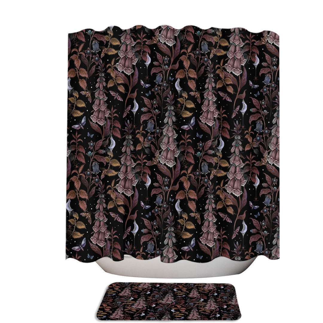 Witch Garden Autumn Foxgloves and Moths Unique Shower Curtains
