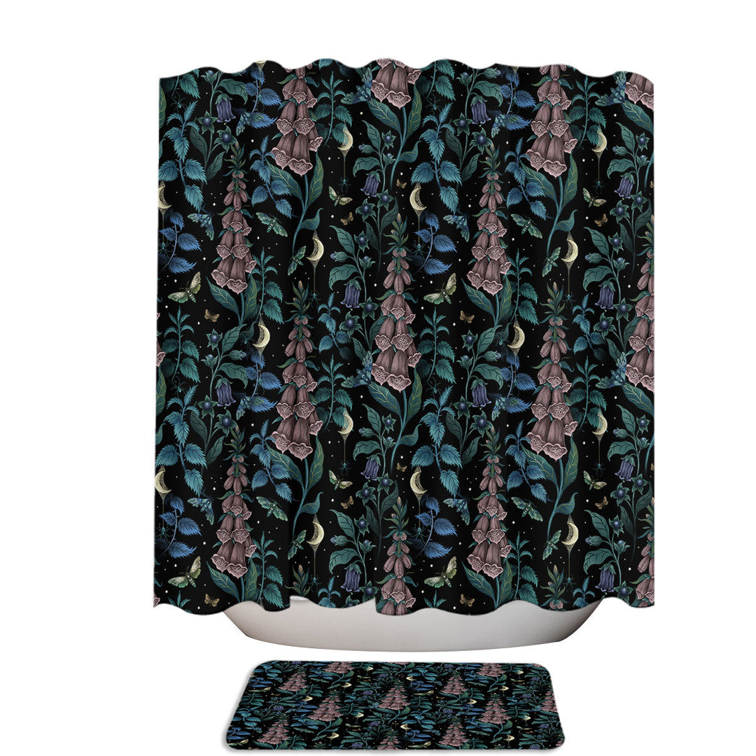 Witch Garden Celestial Foxgloves and Moths Extra Long Shower Curtain