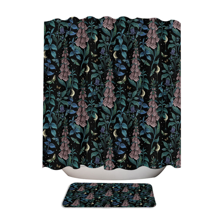 Witch Garden Celestial Foxgloves and Moths Extra Long Shower Curtain