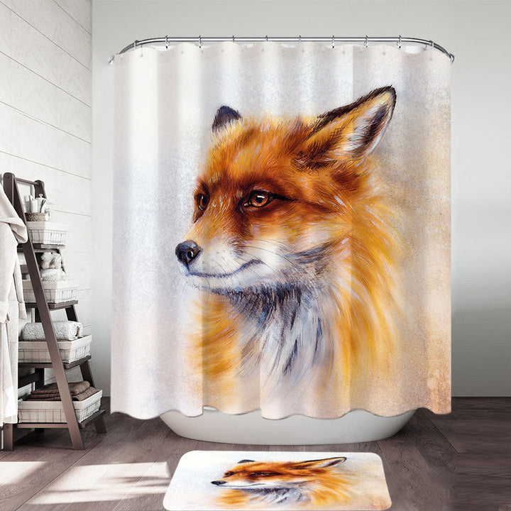 Art Painting Fox Shower Curtain and Bathroom Rug