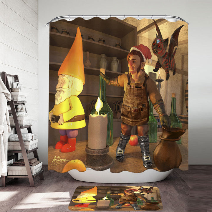 Cool Shower Curtains Fairy Clurichaun and Bat Cat