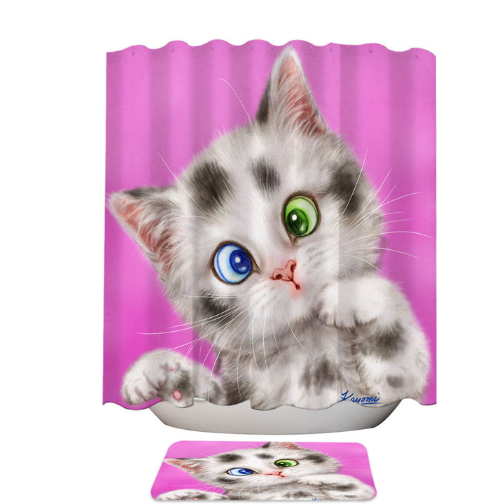 Cute Fabric Shower Curtain Cats Art Spotted Tabby White Kitten