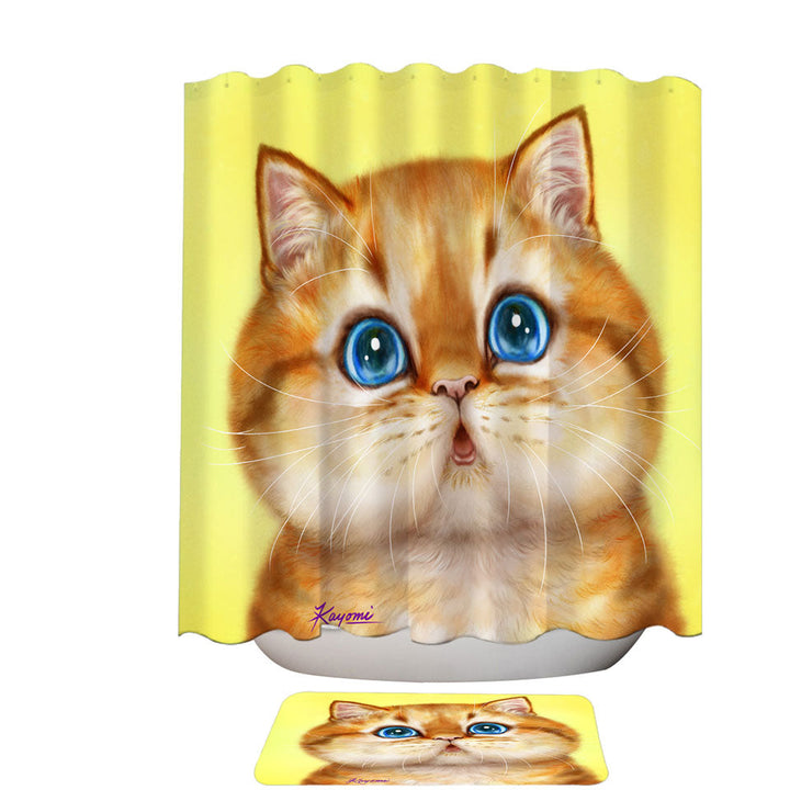 Cute Trendy Fabric Shower Curtains Painted Cats Chubby Ginger Kitten