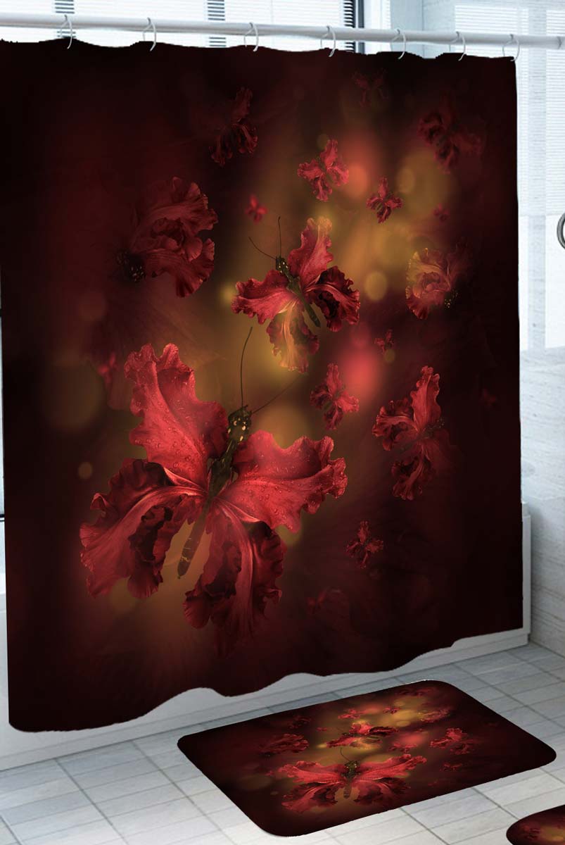 Dark Red Butterflies Shower Curtain