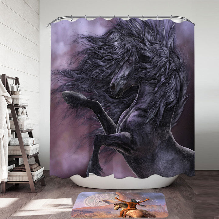 Fabulous Black Horse Shower Curtain the Ebony Fire