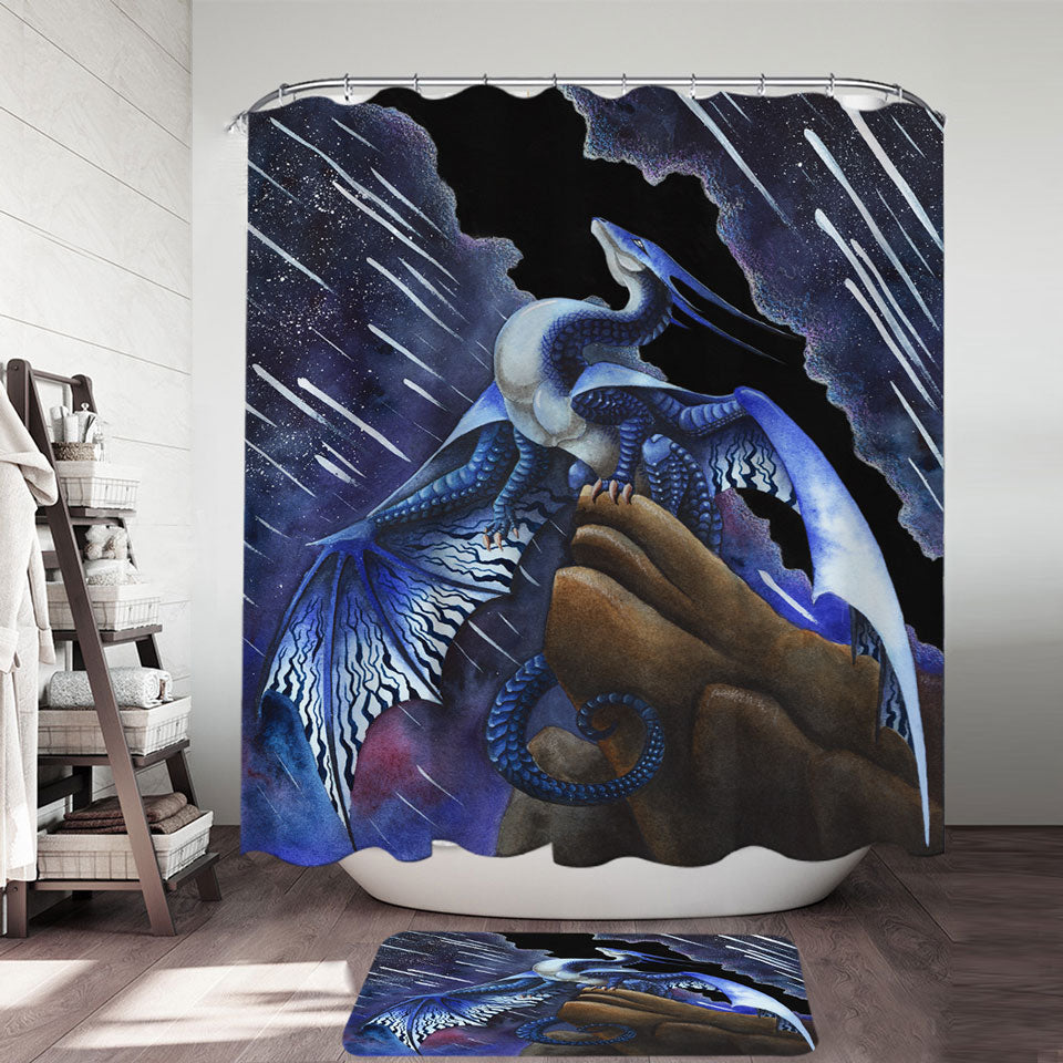 Falling Stars Blue Purple Dragon Shower Curtains