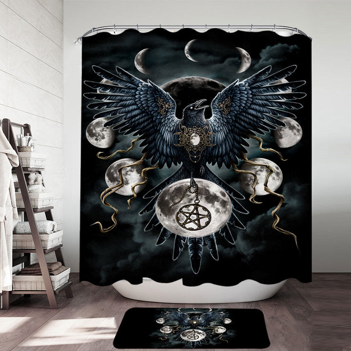 Gothic Shower Curtains with Art Sinister Wings Moon Night Crow