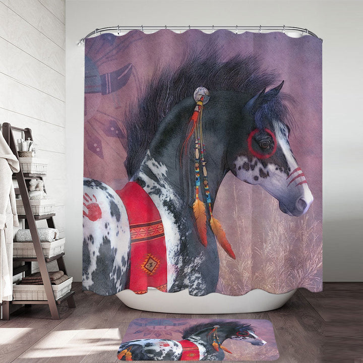 Native American Art on Painted War Pony Horse Shower Curtain