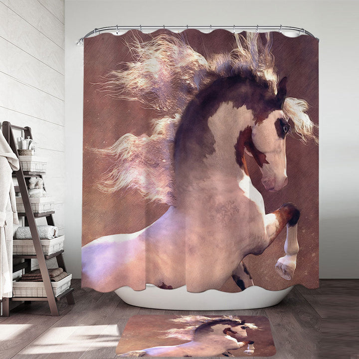 Places to Buy Shower Curtainswith Pride Beautiful White Brown Spots Horse