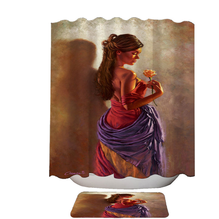 Shower Curtains with Beautiful Spanish Woman and Rose