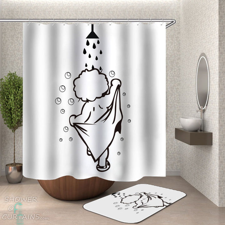 Shower Curtains with Cool Showering Drawing
