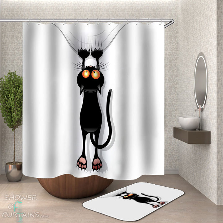 Shower Curtains with Funny Holding on Cat