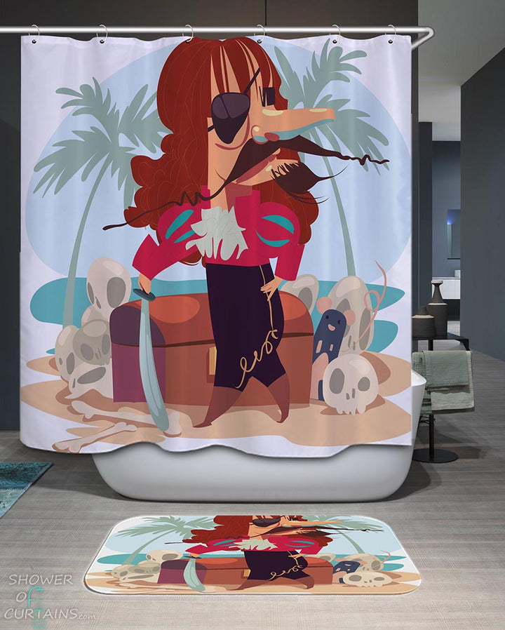 Shower Curtains with Kids Pirates Captain and Skulls