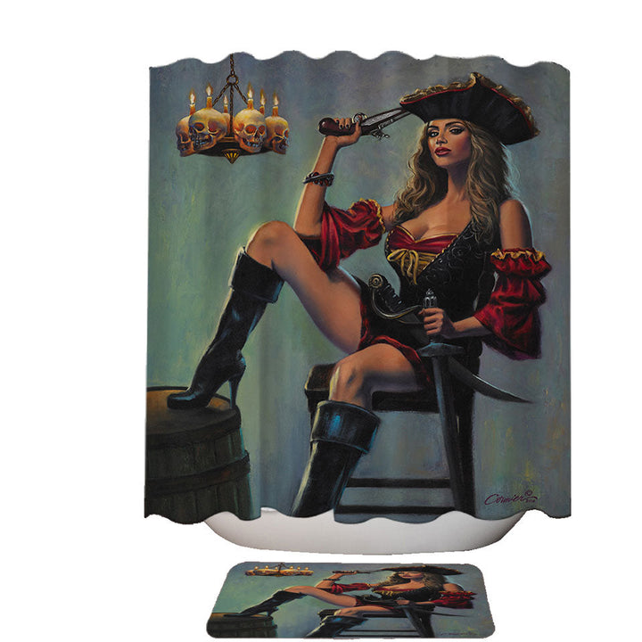 Skull Candles Chandelier Sexy Lady Pirate Shower Curtains